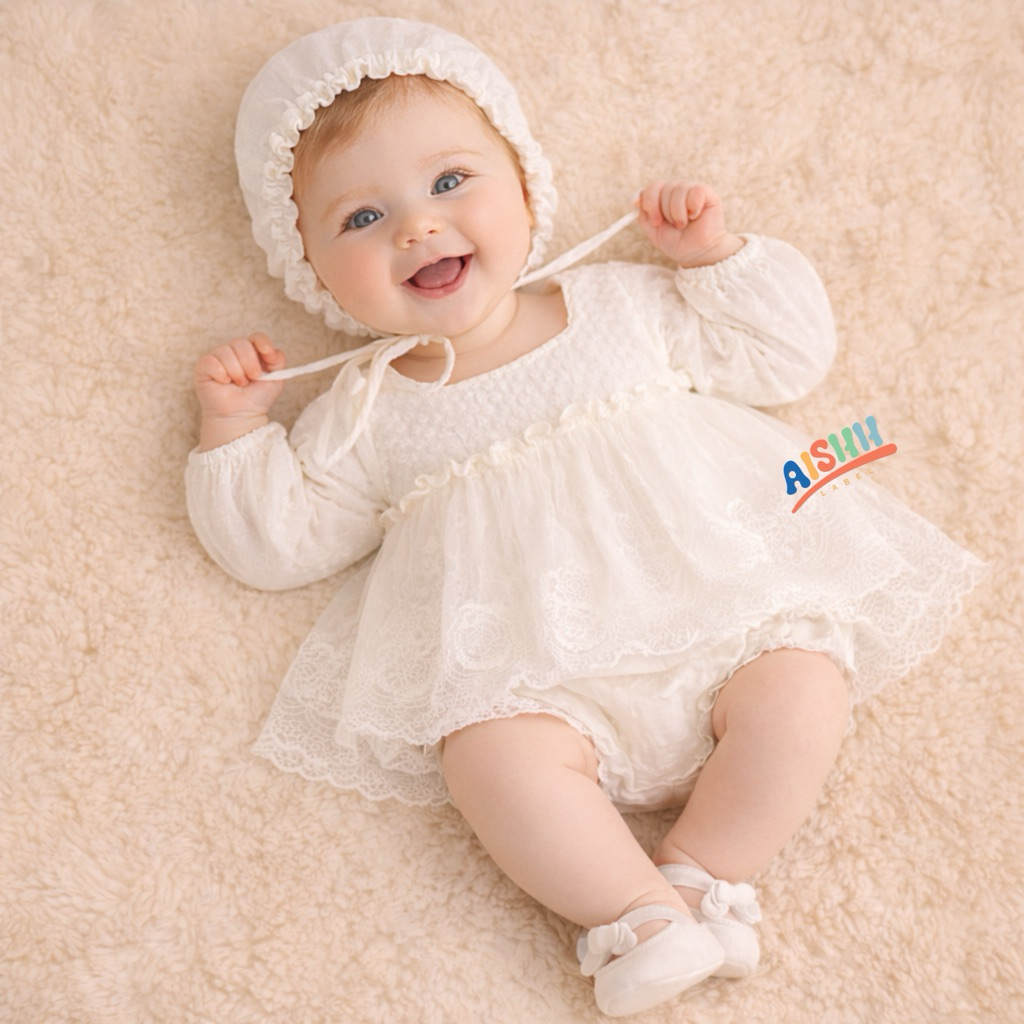 Jumper bayi newborn perempuan brukat tulle - baju lebaran bayi perempuan- jumpsuit bayi perempuan - 