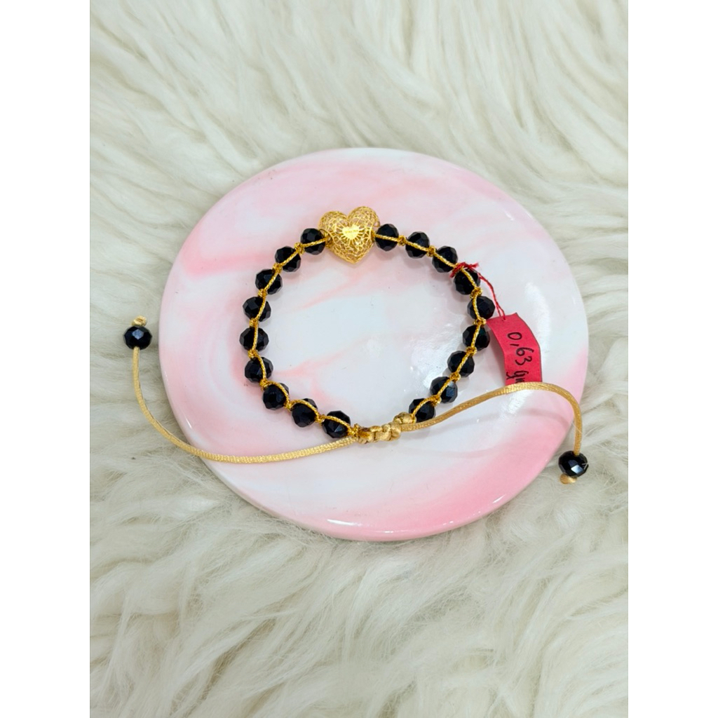gelang mutiara with liontin love kerawang tabung emas asli kadar 700