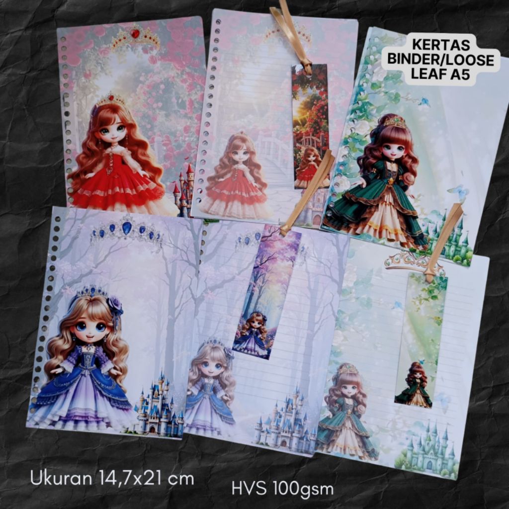 isi binder tema princess ukuran A5, isi binder princess ukuran A5/loose leaf A5/kertas binder/loose 