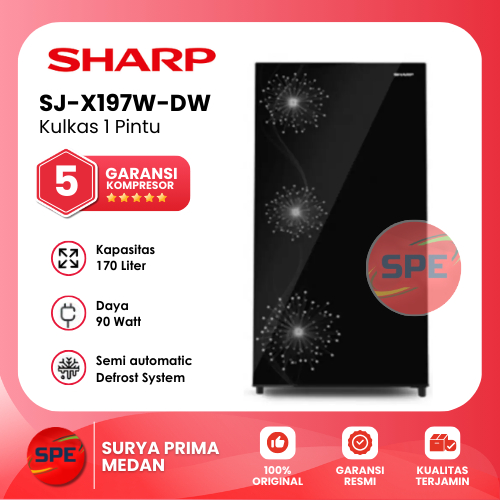 KULKAS 1 PINTU SHARP KAPASITAS 170 LITER SJ-X197W-DW GARANSI RESMI (MEDAN)