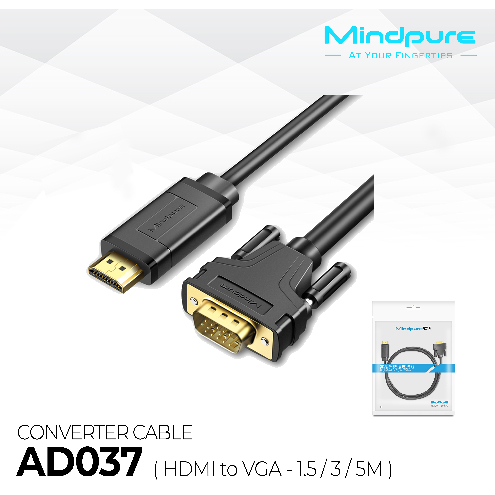 MINDPURE AD037 (HDMI TO VGA CABLE 3M) / Mindpure AD037 HDMI Male to VGA male Kabel Converter 3m