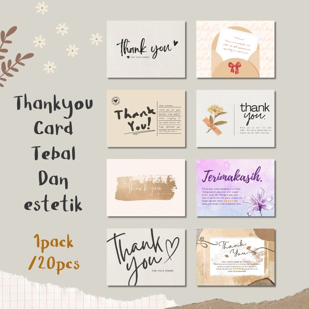 Thank You Card Olshop Custom Logo – Kartu Ucapan Terima Kasih Packing UMKM Reseller Shopee Aesthetic