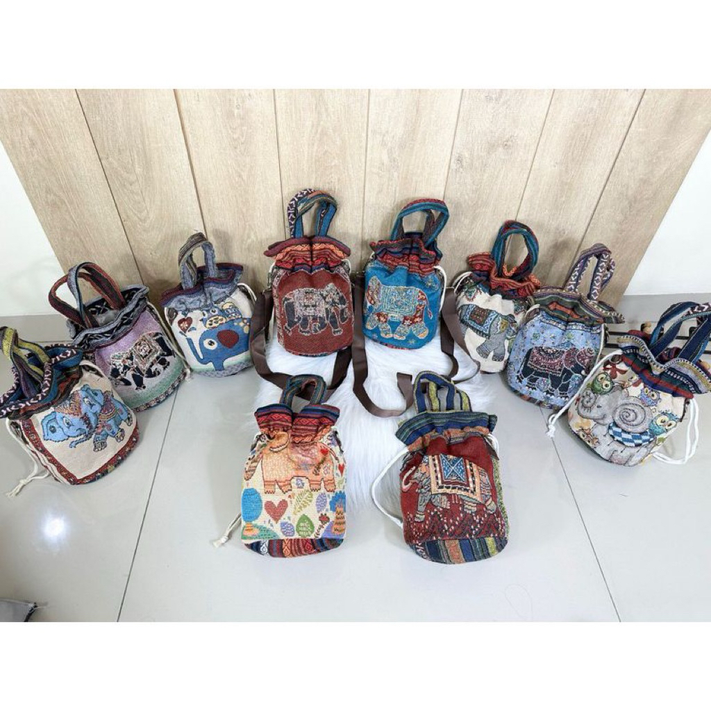Tas thailand kanvas serut selempang tebal premium - tas kanvas gajah - tas jinjing kanvas - oleh ole