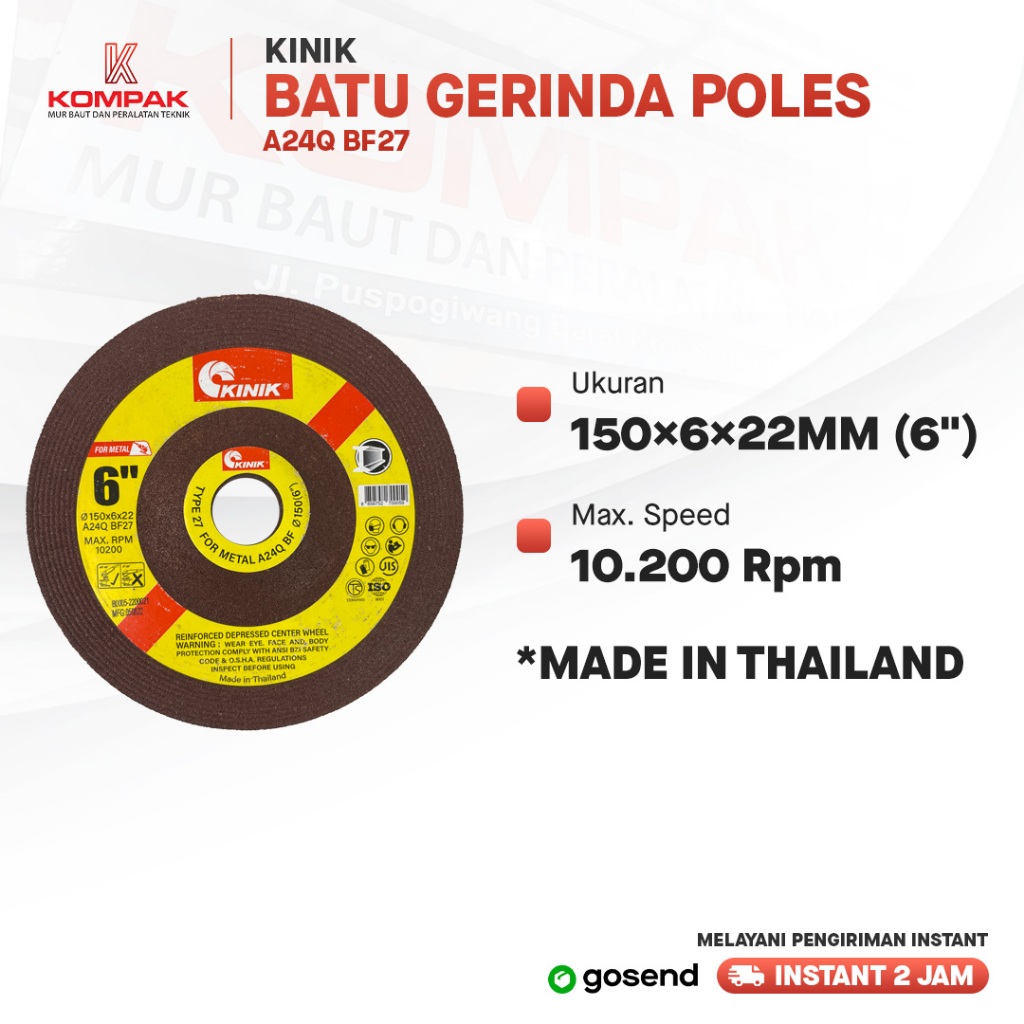 Batu Gerinda POLES 6" KINIK / Mata Batu Gerinda Gurinda Grinda SLEP 6 KINIK 150x6x22mm