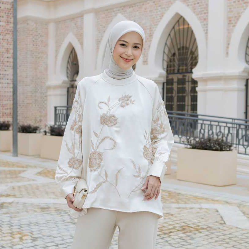 Adeola Scarf - Opaline Series Blouse - Blouse Wanita - Ivory