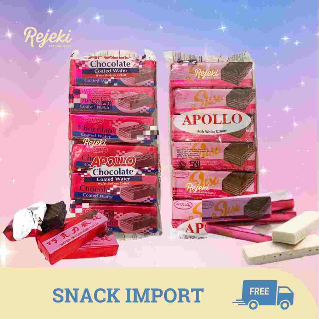 Apollo Wafer Cream 12pcs Wafer Susu Coklat - Snack Jadul - Rejeki Frozen Mart