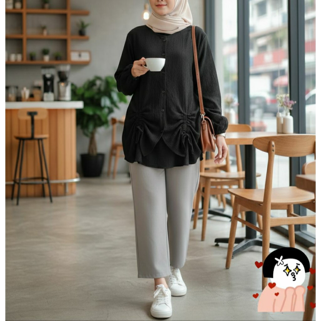 Blouse Serut Crinkle - Black