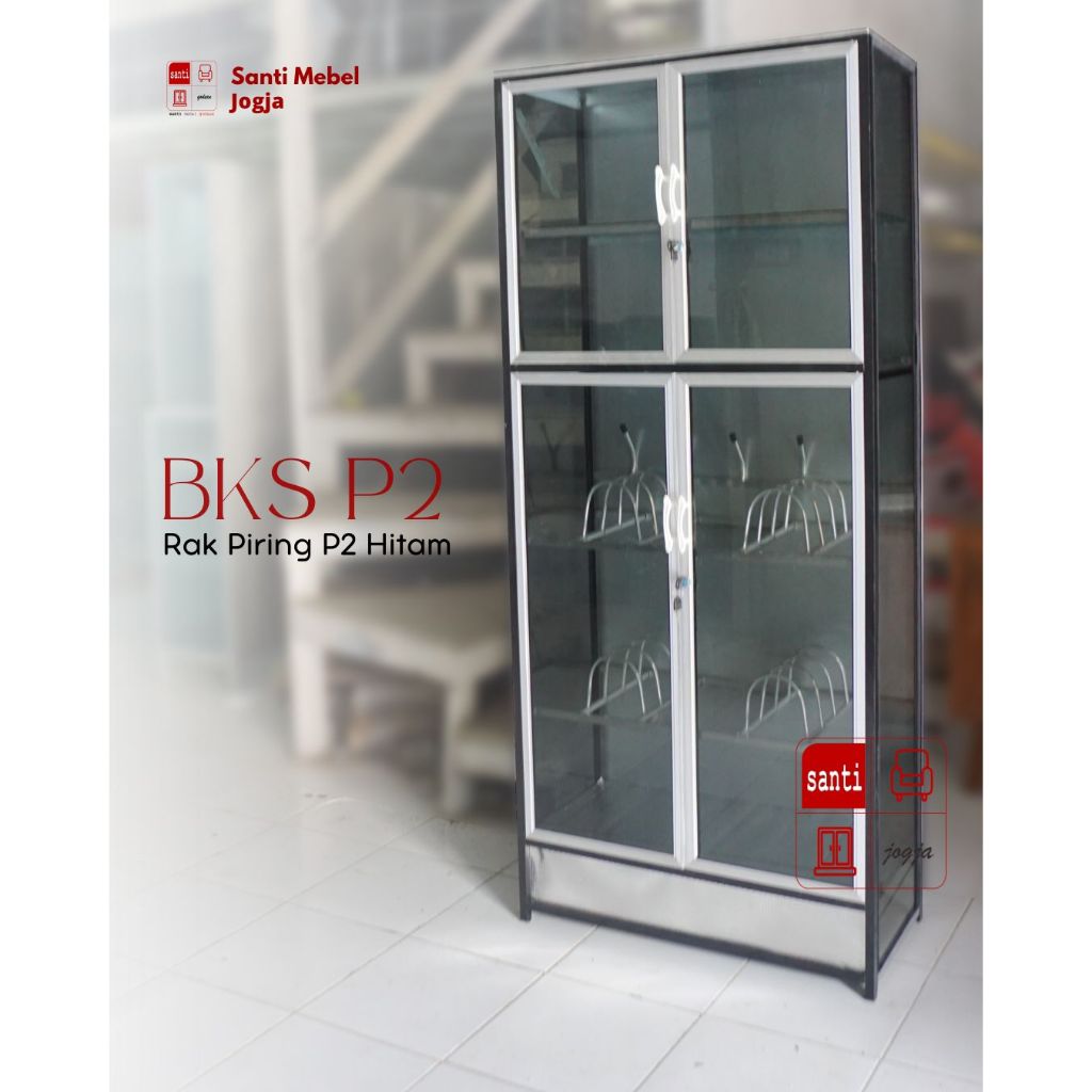 Lemari Dapur Rak Piring Aluminium 2 pintu Hitam BKS Tebal