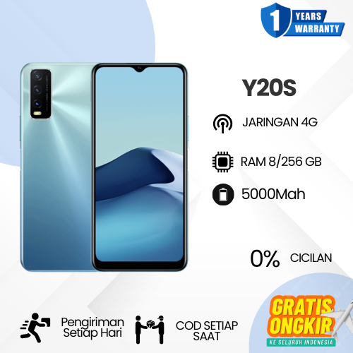HP SMARTPHONE VIVO Y20S RAM 8/256GB FULLSET GARANSI DISTRIBUTOR  1 TAHUN