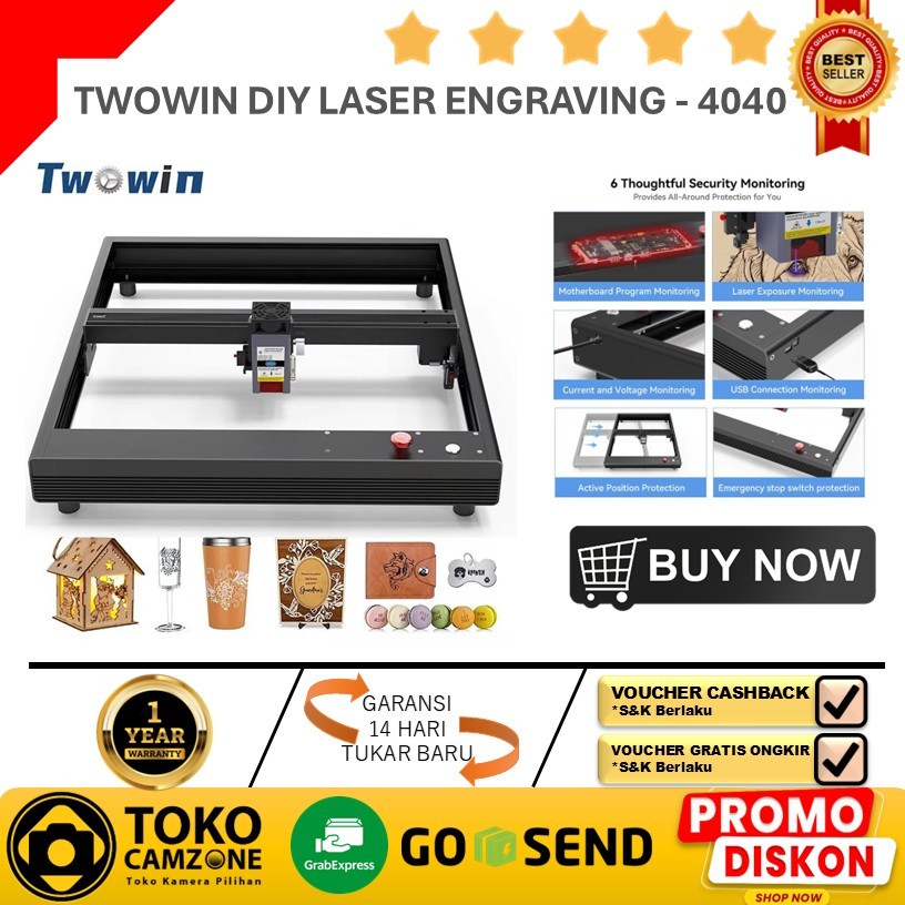 TwoWin DIY Laser Engraving Machine CNC 2-Axis 20W - 4040 - Black