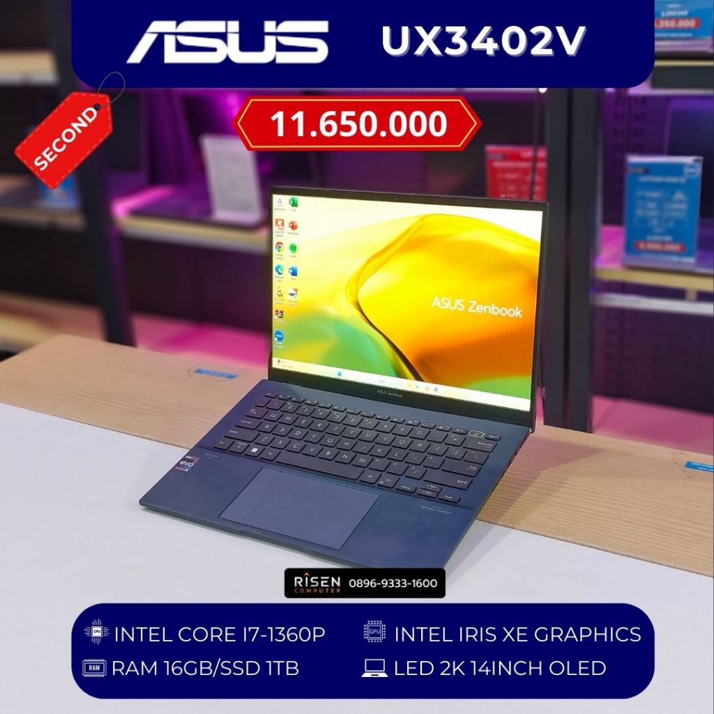 ASUS Zenbook UX3402U Intel Core i7-1360P RAM 16GB SSD 1TB 2K 14inch Notebook Second Bekas Laptop