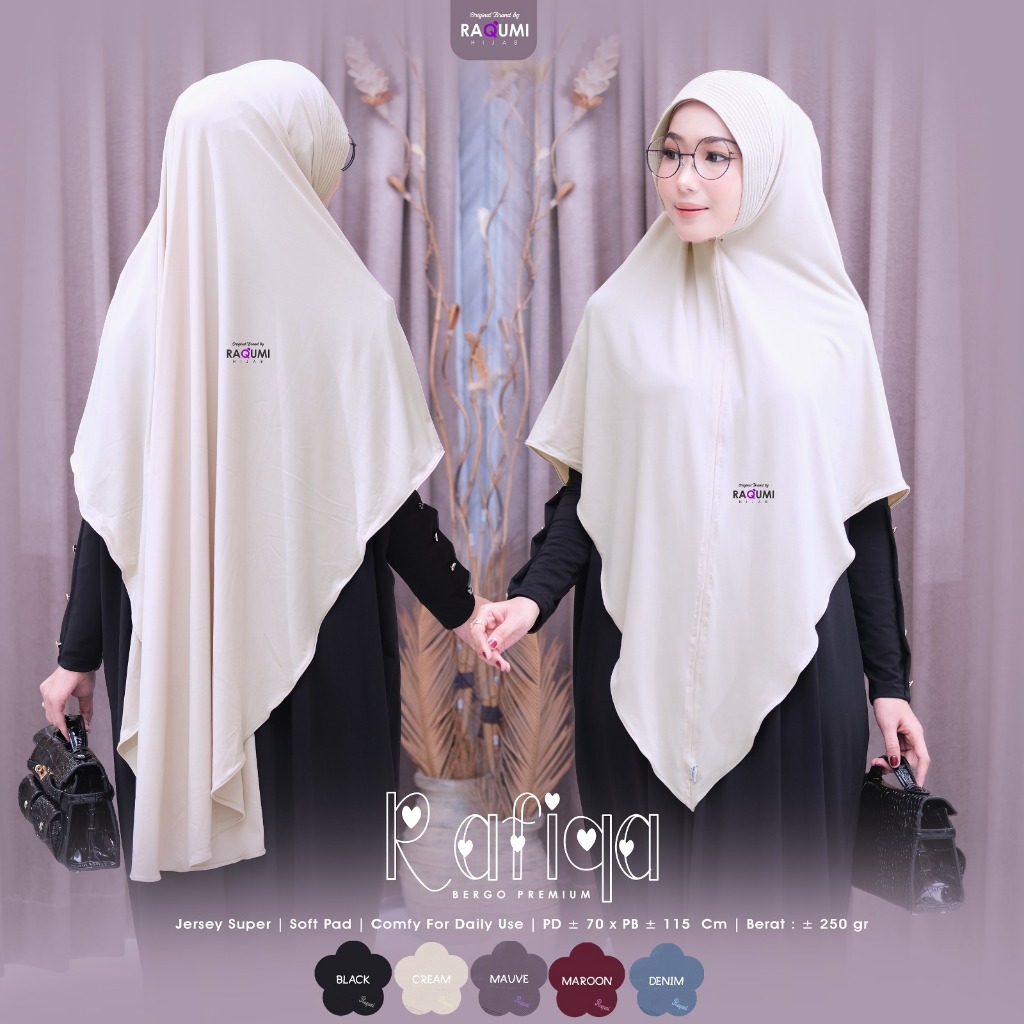 RAFIQA HIJAB BERGO ORIGINAL BY RAQUMI / JILBAB JERSEY JUMBO / HIJAB INSTAN POLOS