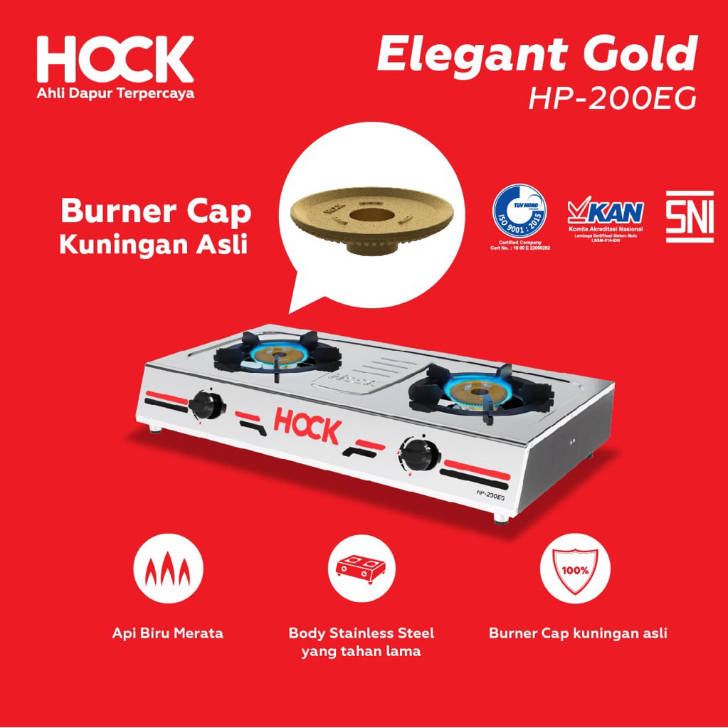 Hock HP-200EG Kompor Gas Stainless 2 Tungku Elegant Gold