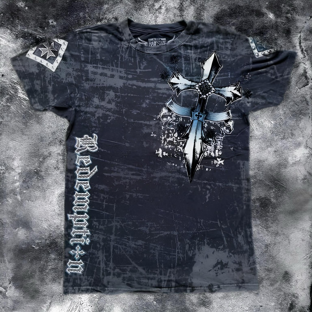 raw state tshirt, affliction, alt, y2k, xtreme
