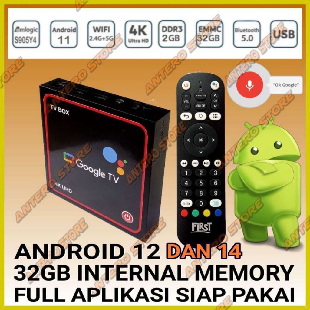 stb android tv remote voice b866 ram 2 rom 32gb android 14 full aplikasi siap pakai