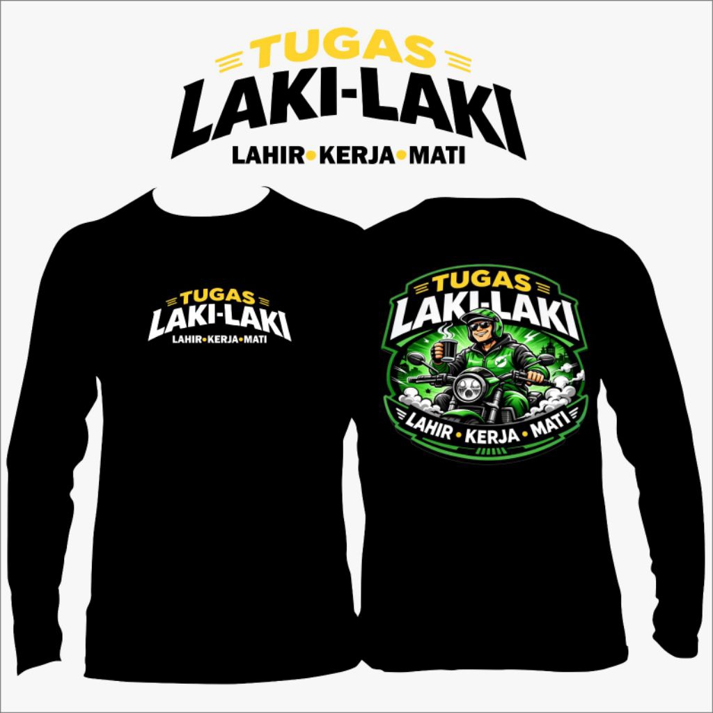 KAOS OJOL TUGAS LAKI-LAKI LAHIR KERJA MATI HITAM LENGAN PANJANG LENGAN PENDEK