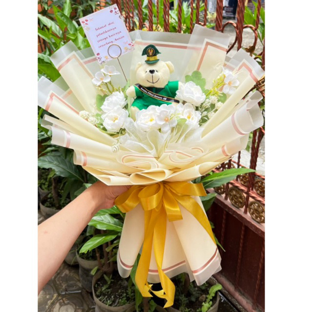 buket bunga boneka TNI AD, AL, Polisi ,hakim, guru, pelayaran boneka profesi GRATIS UCAPAN kado pela