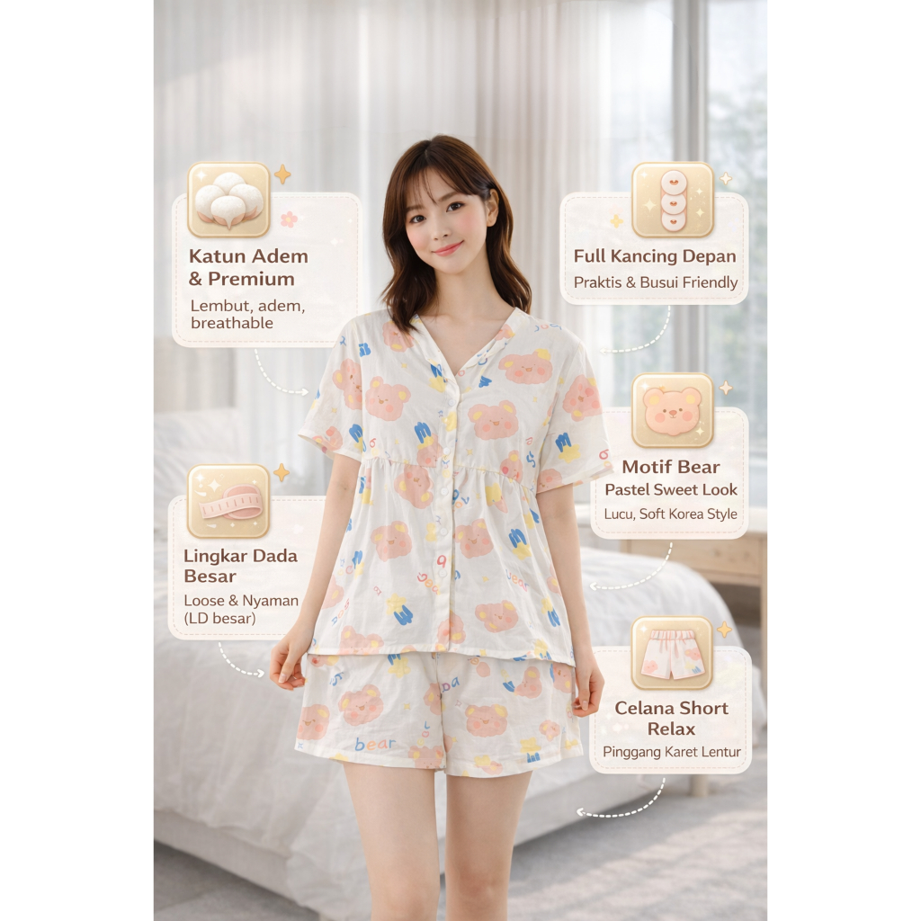 Baju Tidur Piyama Set Korea Lengan Pendek Celana Pendek