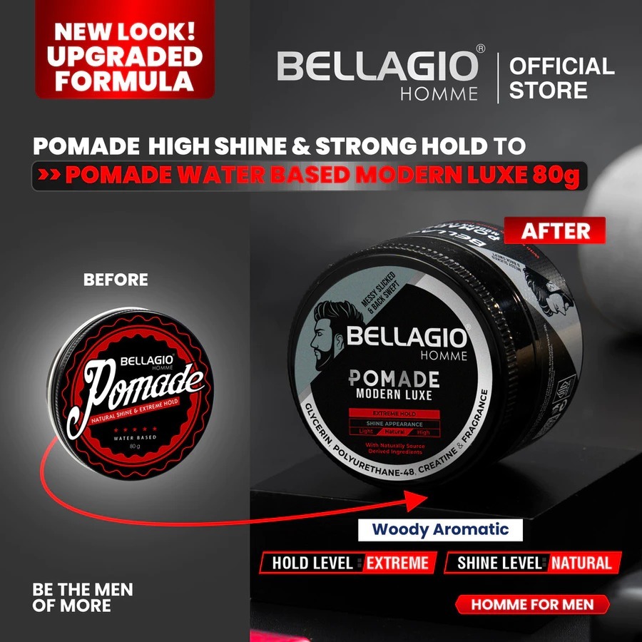 Bellagio Pomade 80 gr Extreme Hold|Strong Hold~Pomade Bellagio Original 100%