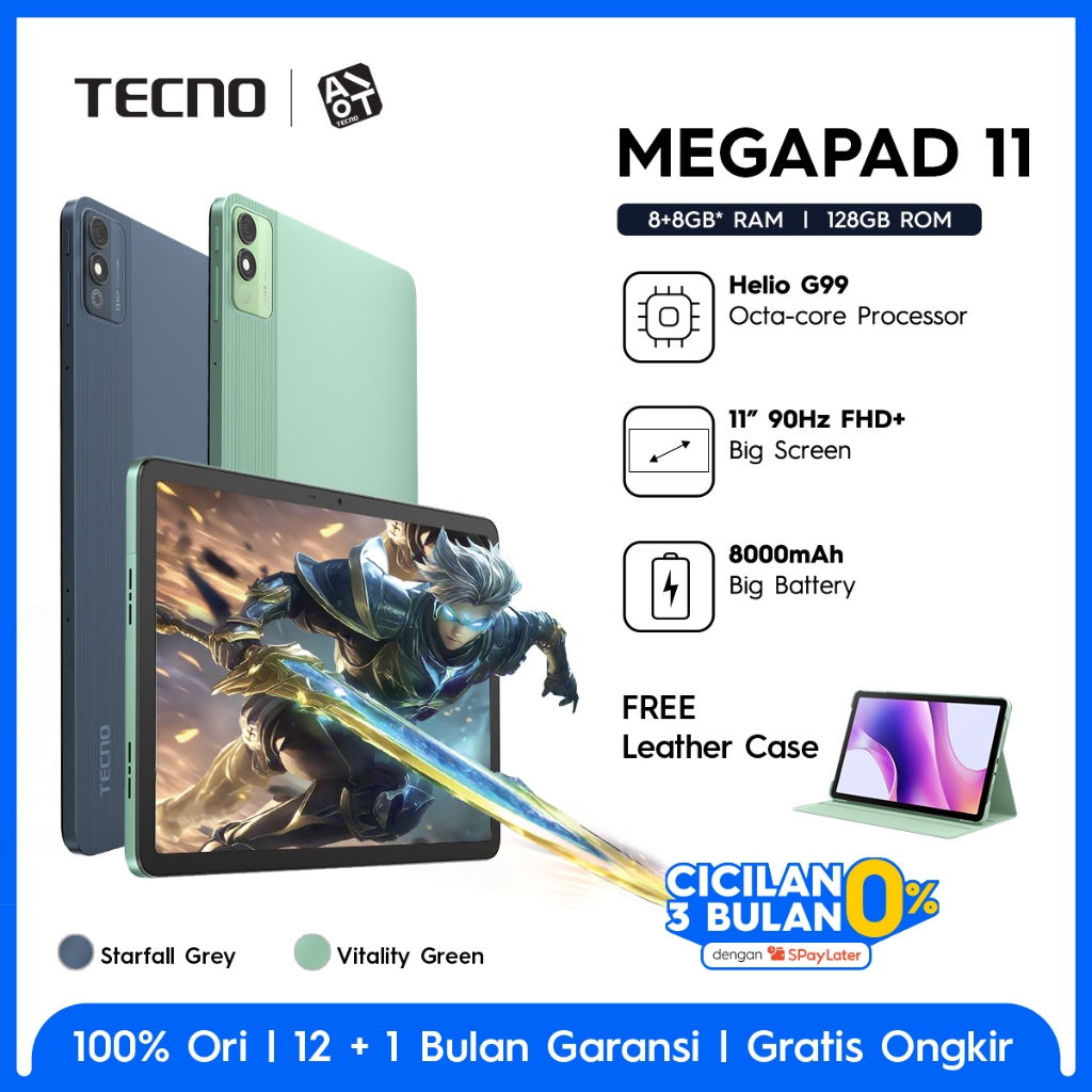 TECNO MEGAPAD 11 8+8GB*128GB, 11inch Ultra Screen with Eye Care Mode, Sim Card + T-Flash, 8000mAh, 1