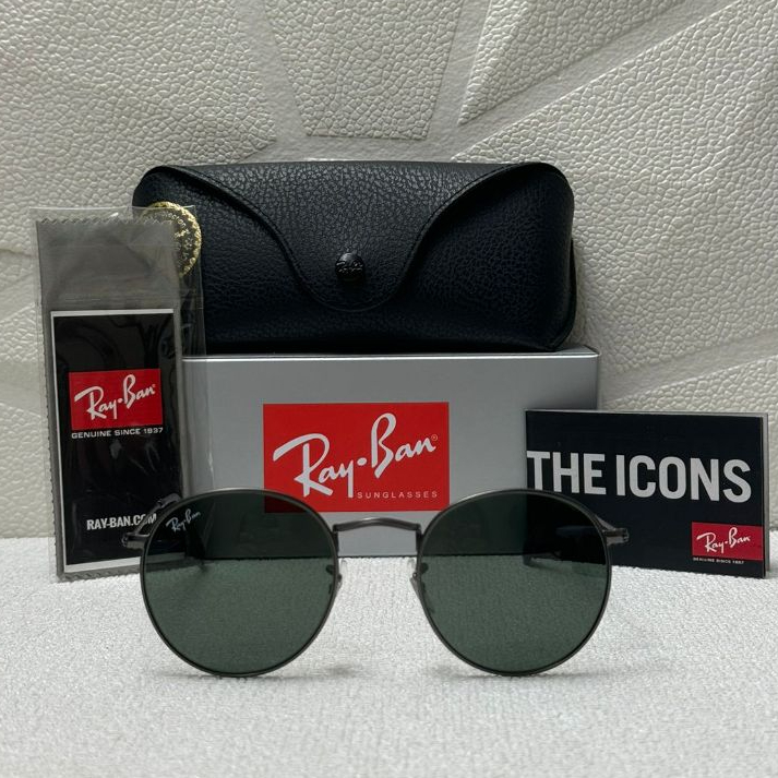 Kacamata Rayban Round Metal RB3447 029 Gun Lens Green Original