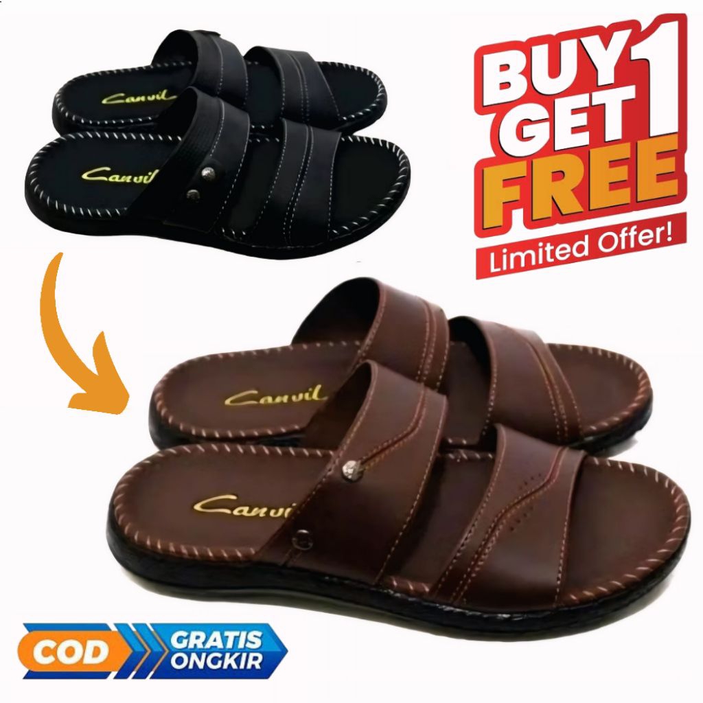 [PROMO BUY 1 GET 1] Sandal Jepit & Slop Pria Kulit Sintetis - Sandal Cowok Dewasa Terlaris Limitless
