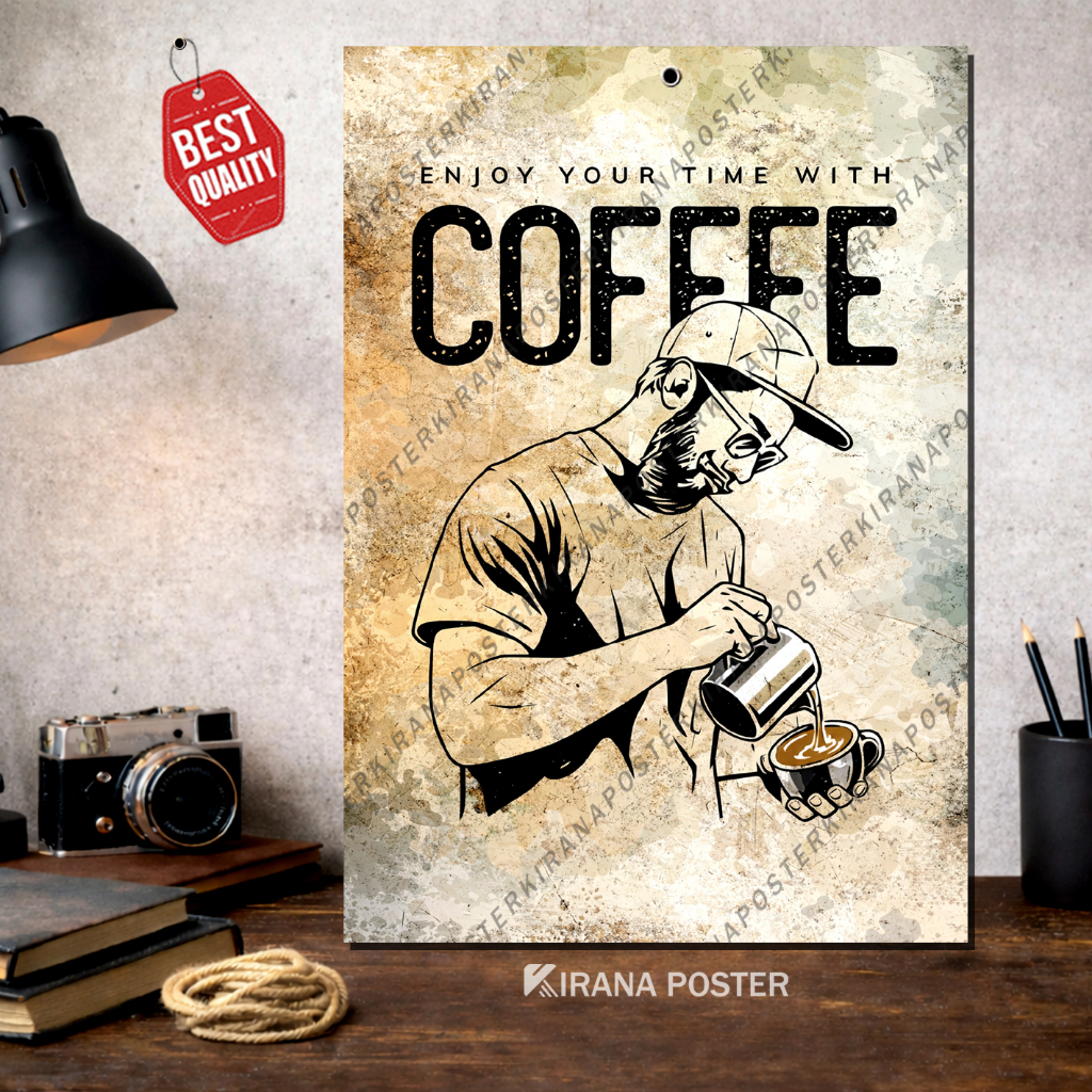 Hiasan Dinding Cafe Poster Kafe Kayu MDF 20x30 cm Retro Vintage Modern Industrial