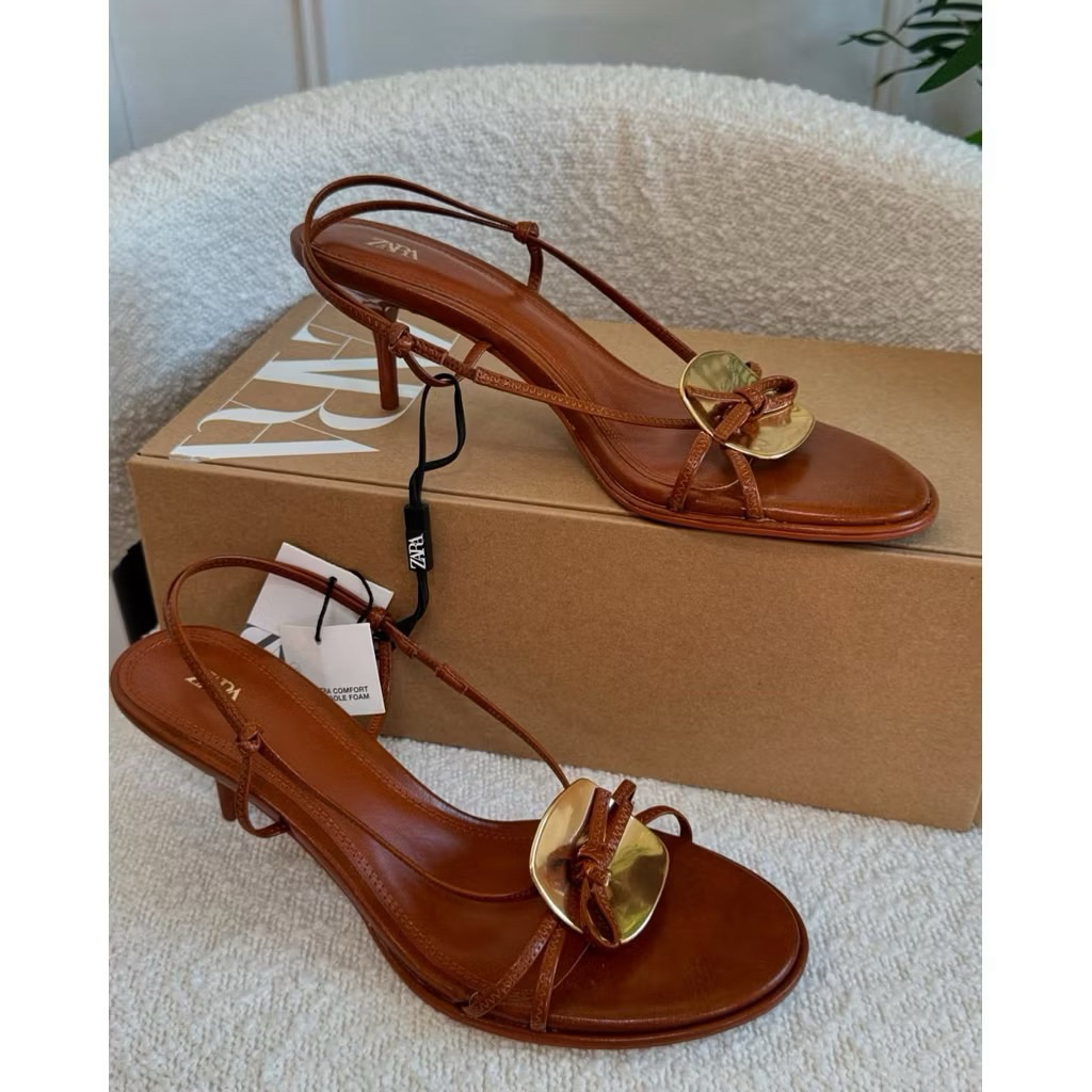 ZARA Stiletto HeelS Sandals Coklat Sintetis SIZE 35