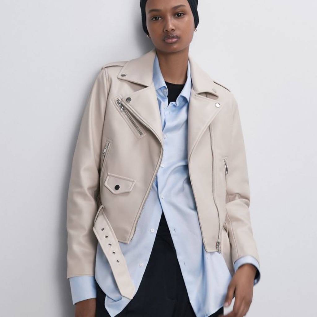 Zara Beige Suede Biker Jacket