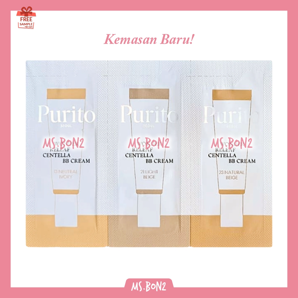 PURITO Wonder Releaf Centella BB Cream SPF 30+ PA+++ RENEWAL Dari Cica Clearing BB Cream Sample Sach
