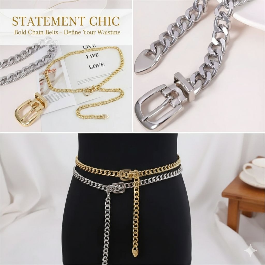 belt wanita rantai ikat pinggang chain metal gold&silver LK251