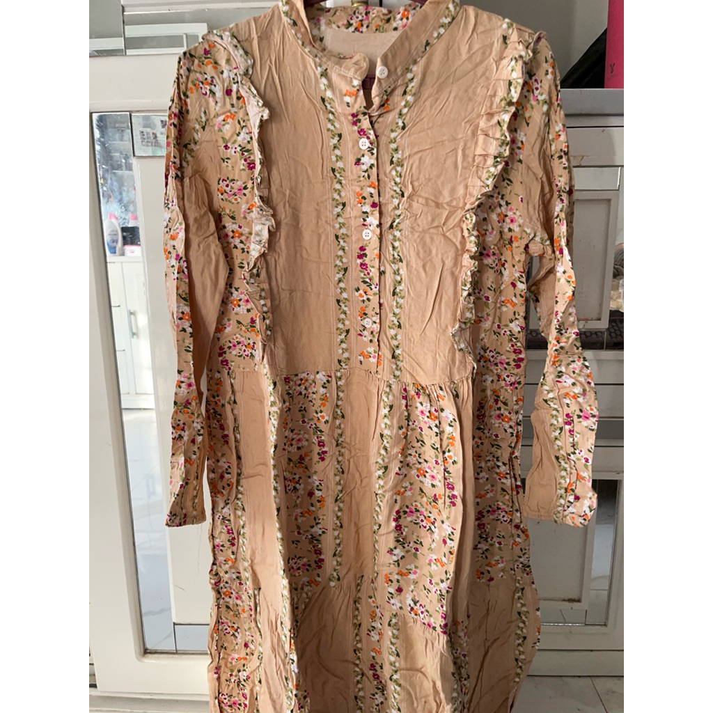 preloved tunik motif floral warna kuning mustard