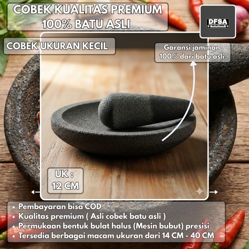 Ukuran kecil 12 cm, Cobek batu asli 100%