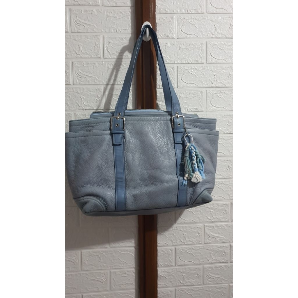tote coach kulit asli warna biru muda
