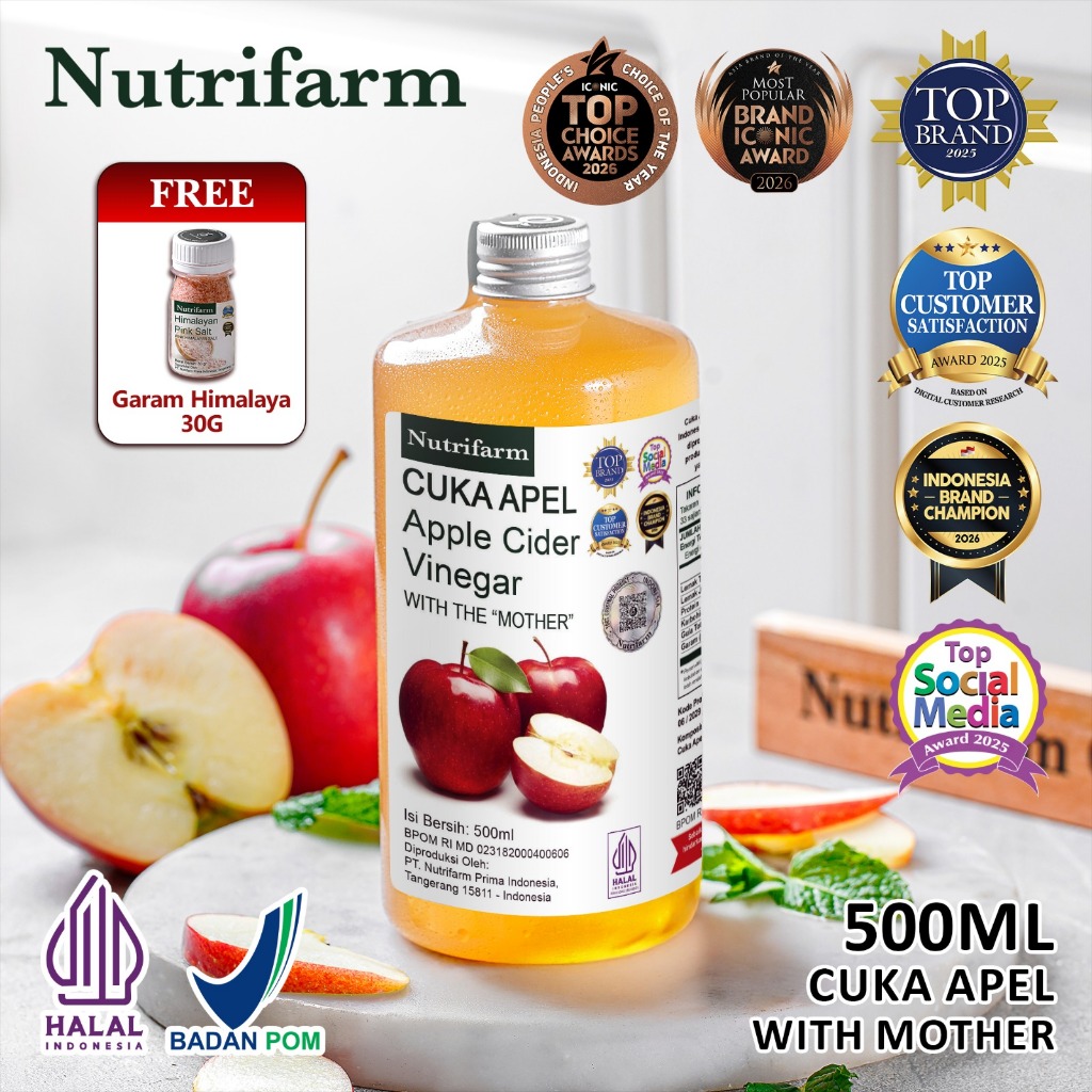 Nutrifarm Cuka Apel 500ml Free Himalaya 30g With Mother