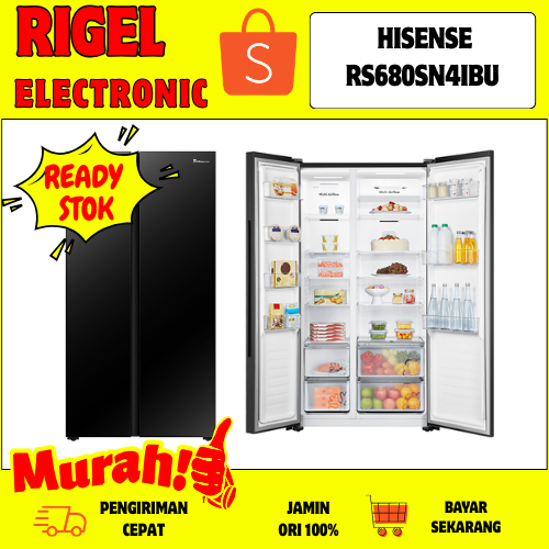 Kulkas HISENSE RS680SN4IBU 519 Liter Side by Side Inverter No Frost Hitam Elegan