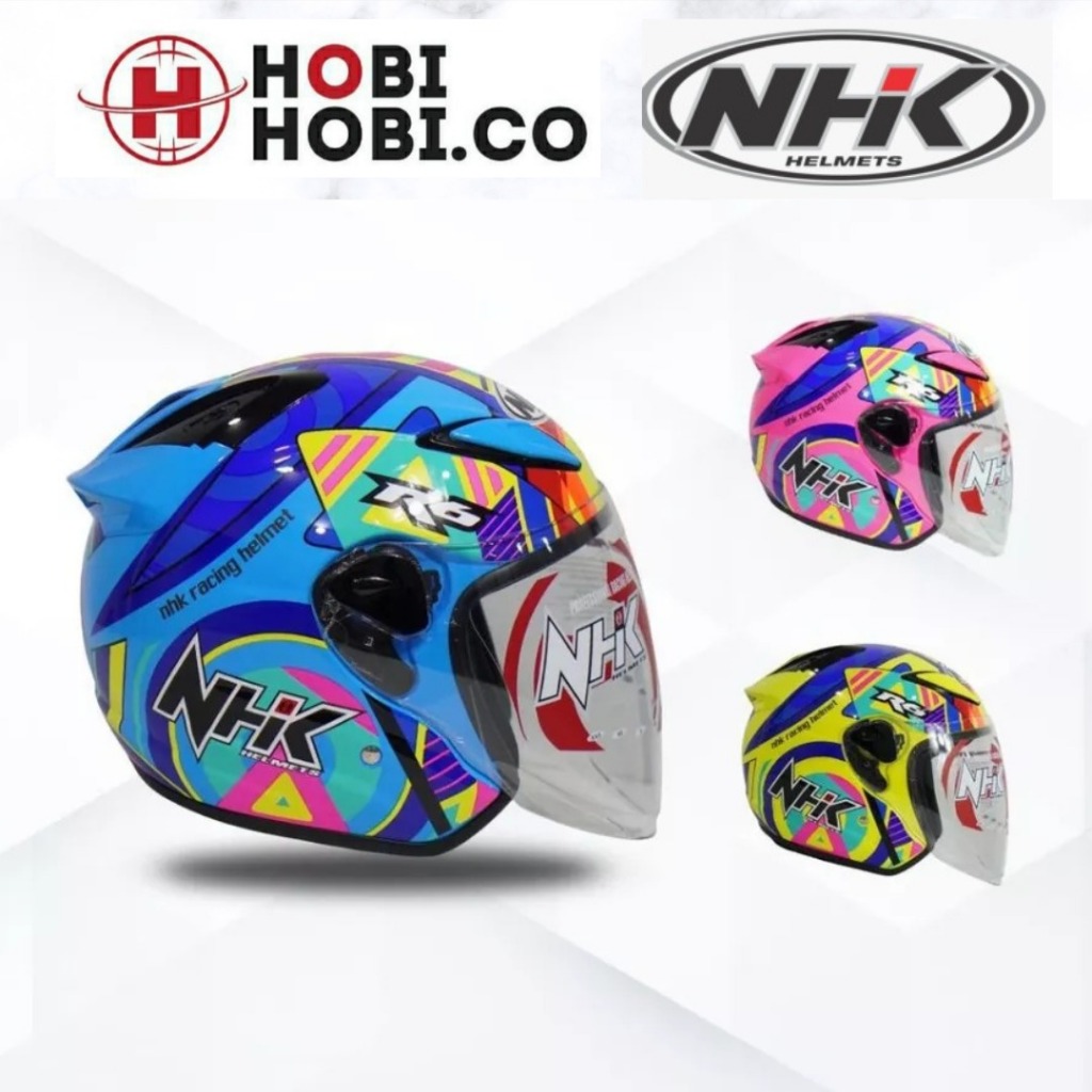HELM NHK R6 PIGMENT PIGMEN PINK FLUO HALF FACE MOTIF R-6 R 6 BANYAK MOTIF CUBE/NAUTICAL/RALLY