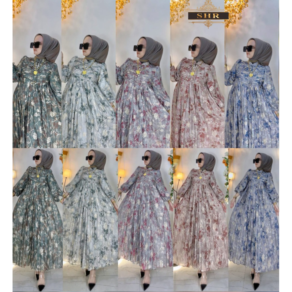 SHR NEW MIDI DRESS KHATULISTIWA KATUN BORDIR DADA LIPIT FULL FURING BY SHR ORI