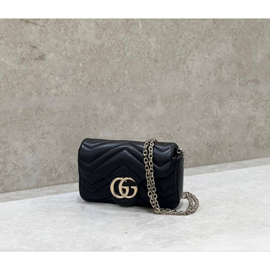 Gucci Super Mini Marmont Black LGHW (New Chain)