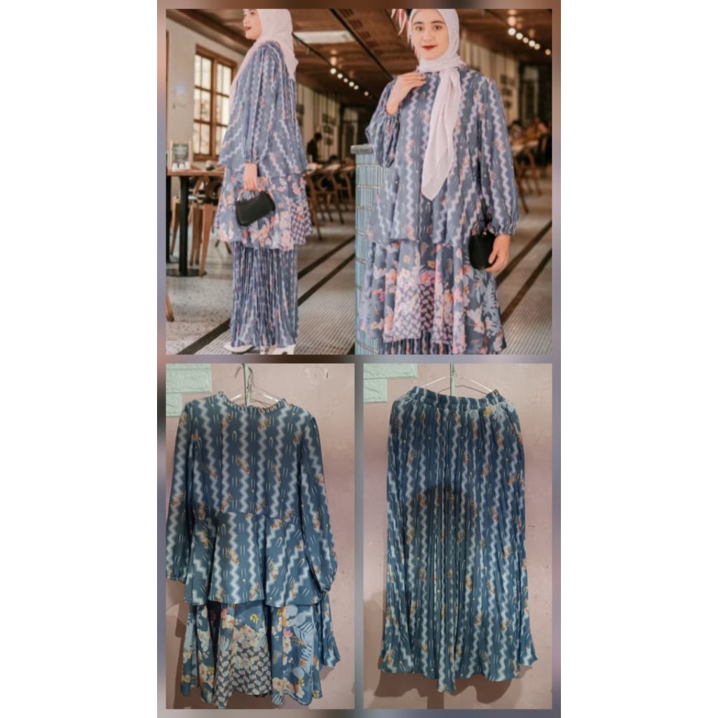 one set tunik & rok plisket