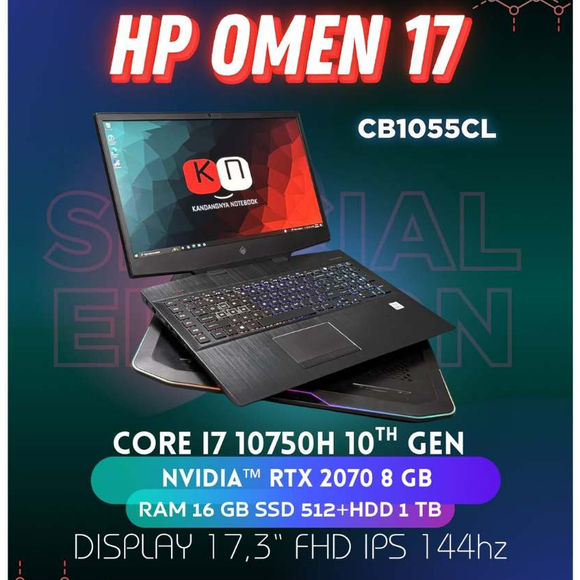 Hp OMEN 17 Core i7 10750H Nvidia RTX2070 8GB RAM 32GB SSD 512GB+ Hdd 1TB 17inch 144Hz CB1055CL