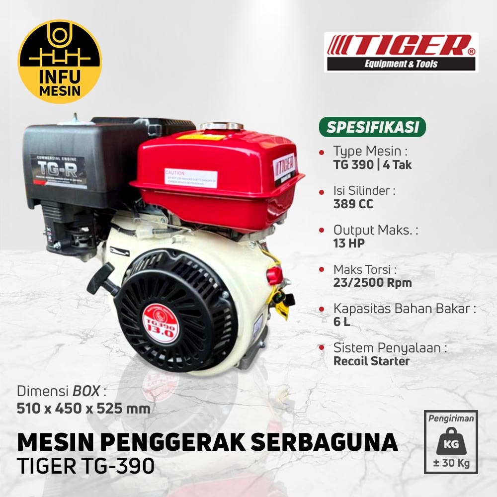 Mesin Penggerak Serbaguna Tiger TG390 Engine 13 HP