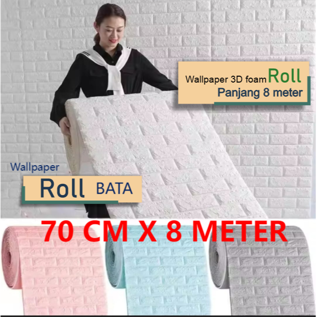 Bata Roll 8 Meter/Wallpaper dinding 3D Bata Roll