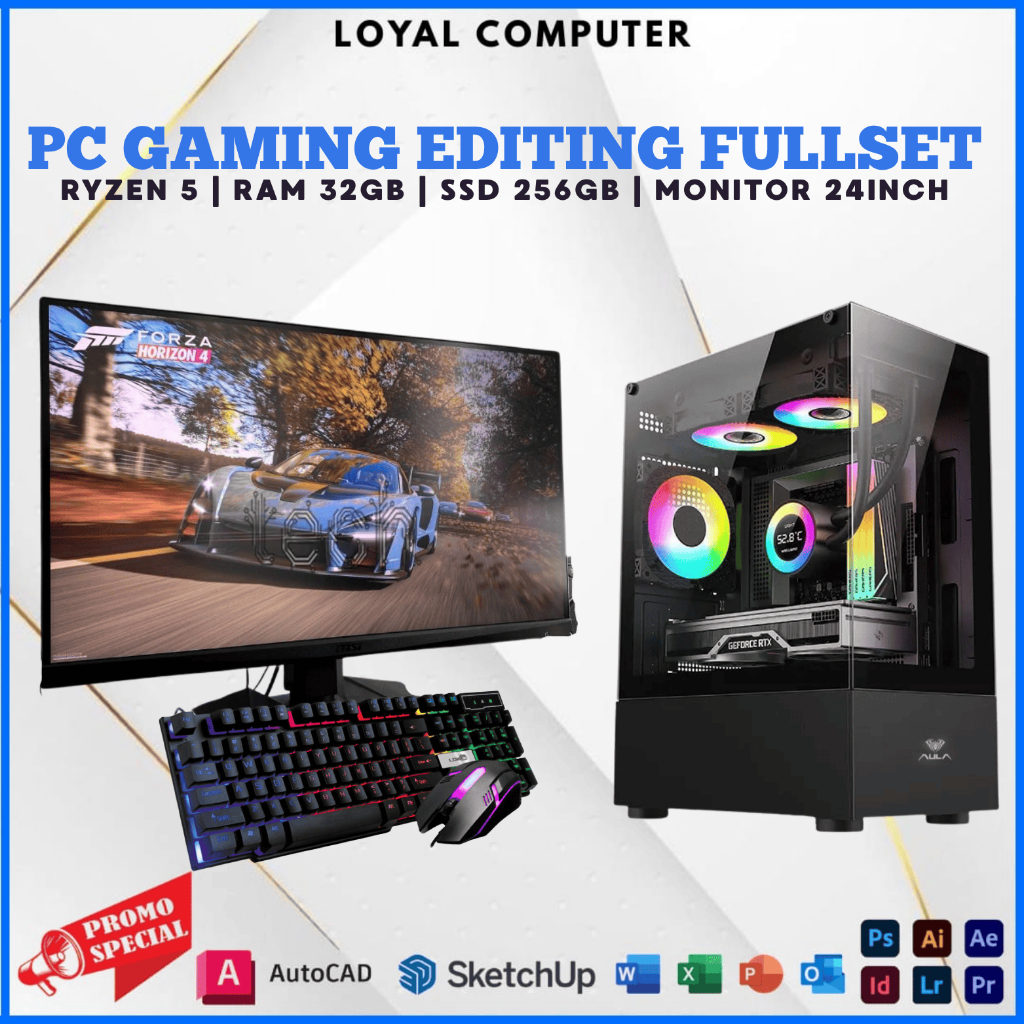 PC Gaming Fullset Ryzen 5 3400G Ram 32GB DDR4 SSD 256GB Monitor LED 24 INCH