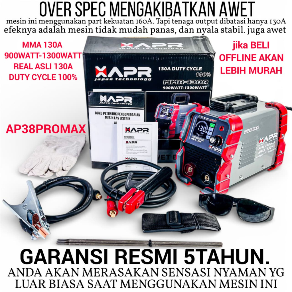 APR AP38PROMAX Mesin Las Listrik 900 Watt 130A Travo Las Inverter MMA Welding Bisa Pakai Genset