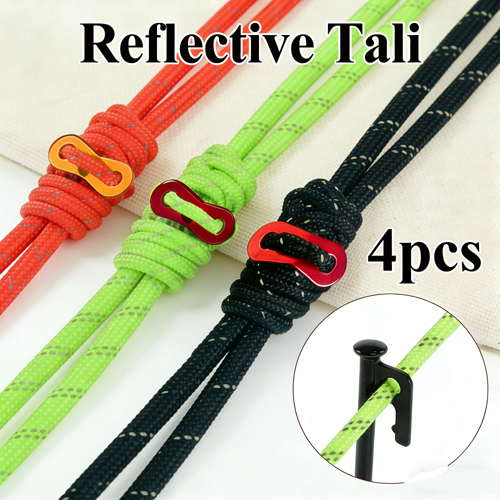 4pcs Reflective Tali Tenda Flysheet 4mm*4m Pengencang Tali Tenda Aluminium Untuk Camping