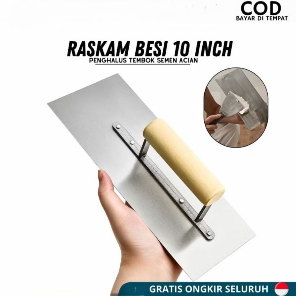 Roskam rata / gerigi gagang kayu merek SHISUKA 27cm raskam plat baja acian tembok