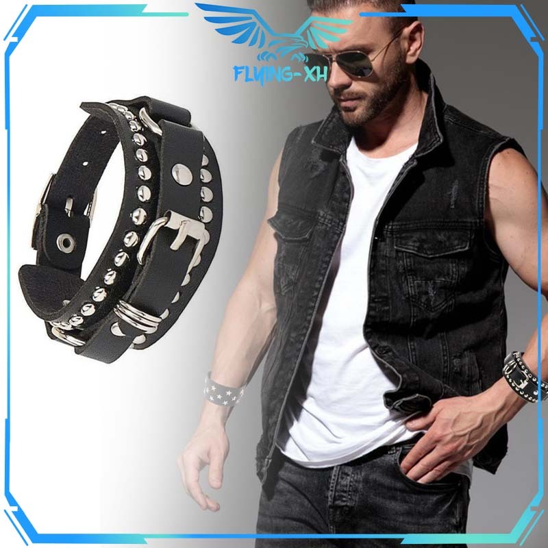 Gelang Goth Kulit Pu Bracelet Punk Adjustable Gelang Punk Aksesoris Gelang Rock Bracelet Retro