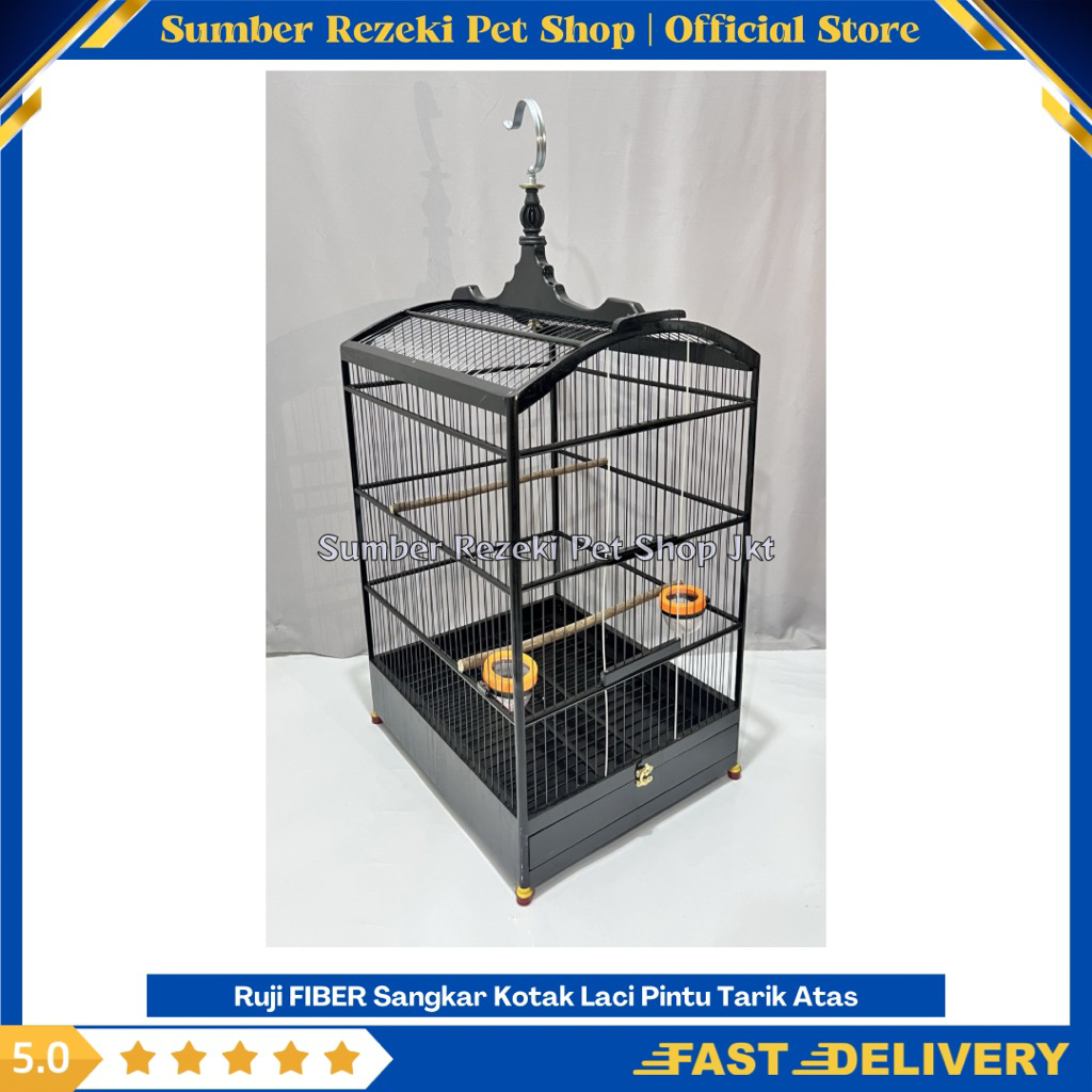 Ruji FIBER No 2 Sangkar Kotak New Laci Pintu Tarik Atas Sangkar Burung Kandang Burung Kenari Cucak I