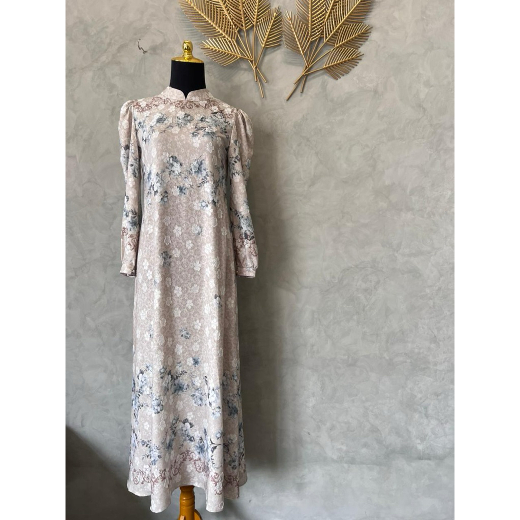 Lily Gamis Dress Floral Wanita Fashion Bahan Premium Style Nyaman Kekinian Motif Timbul Dan Printing